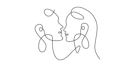 One Continuous Single Drawn Line Art Kissing Love Couple Kiss Man