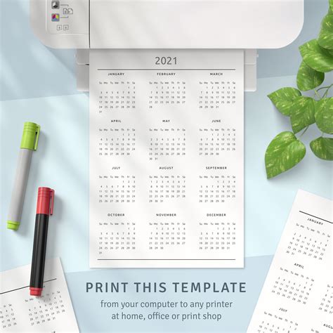 Printable Calendar 2021 2022 Year At A Glance Calendar Etsy