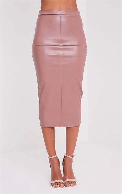 Eva Rose Faux Leather Panel Midi Skirt Prettylittlething