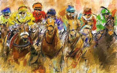 Horse Racing Abstract Painting By Lourry Legarde