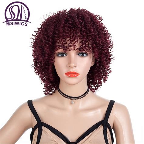Msiwigs 12 Inch Short Afro Curly Wigs Wine Synthetic Hair Wig For Women