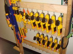 We had the idea to build a secret diy nerf storage wall in his. DIY Nerf gun rack- used a ladder from an old bunk bed ...