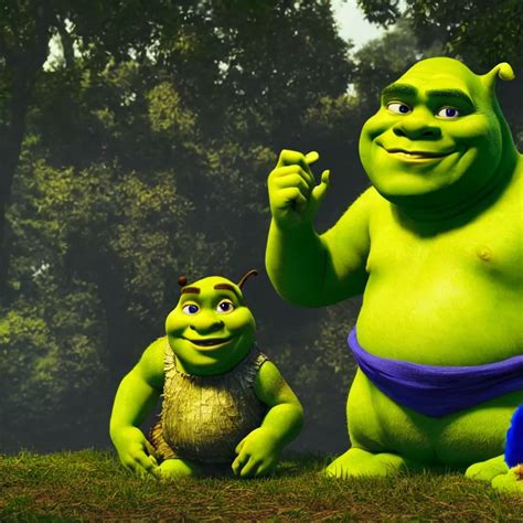 Shrek And Sonic Holding Hands In A Park Cinematic Stable Diffusion