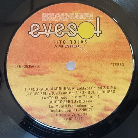Tito Rojas A Mi Estilo 1994 Vinyl Lp Latin Salsa Evesol Señora De