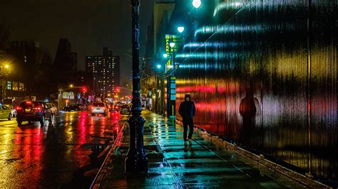 Photo Of Man Walking Across The Alley At Night East Side Hd Wallpaper