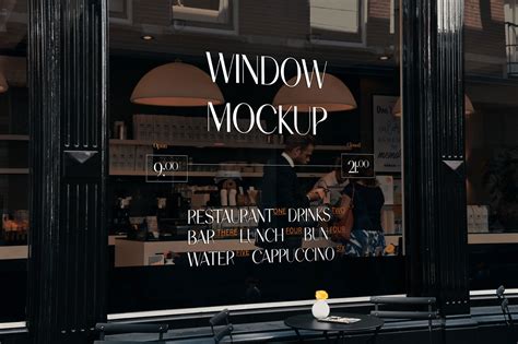 Perspective View Of Realistic Restaurant Window Mockup Free