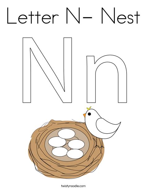 Letter N Nest Coloring Page Twisty Noodle
