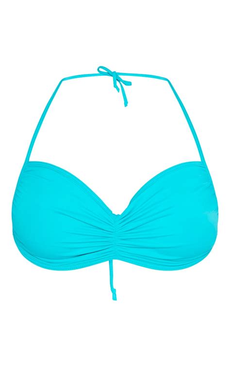 Turquoise Ruched Front Bandeau Bikini Top Prettylittlething