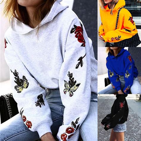 Women Flower Butterfly Long Sleeve Streetwear Pullovers Sweatshirt
