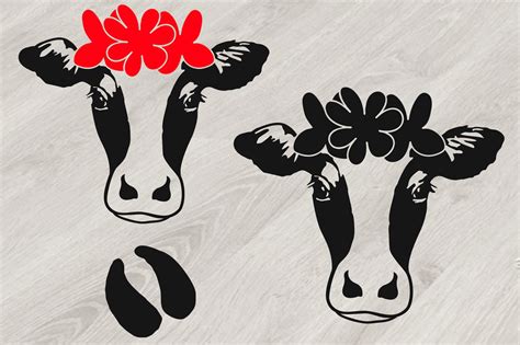 Cow Head whit Flowers Silhouette SVGcowboy western Farm Milk 806S By