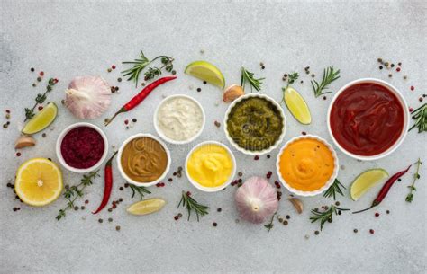 Different Types Of Sauces In Bowls Stock Image Image Of Sauce Grill