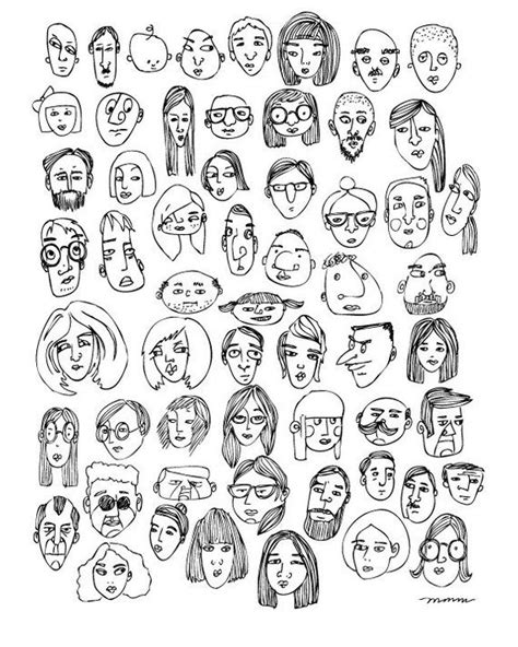 The Faces Handdrawn Print Featuring Faces Of All Shapes And Colors A