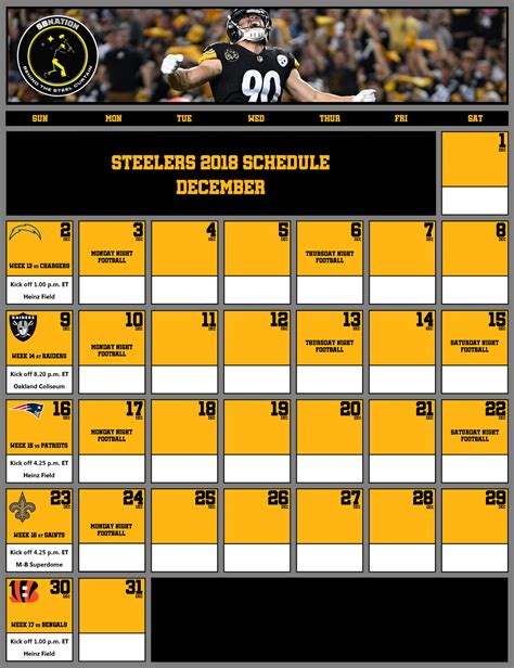 Steelers' 2018 training camp schedule and regular-season calendar 