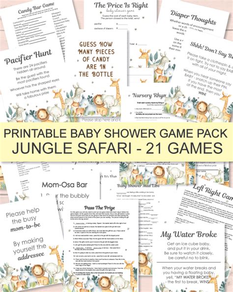 21 Printable Baby Shower Games Super Game Pack Jungle Safari Theme