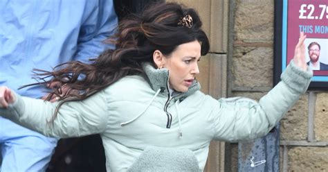 michelle keegan wraps up warm as she films dramatic scenes on the set of brassic mirror online