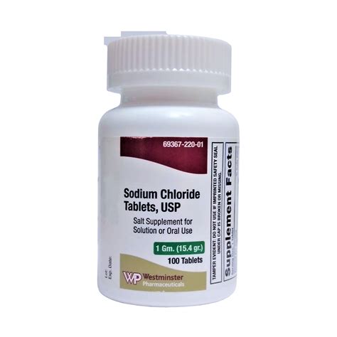 Sodium Chloride Salt Supplement 100 Tablets 1 Bottle Each By