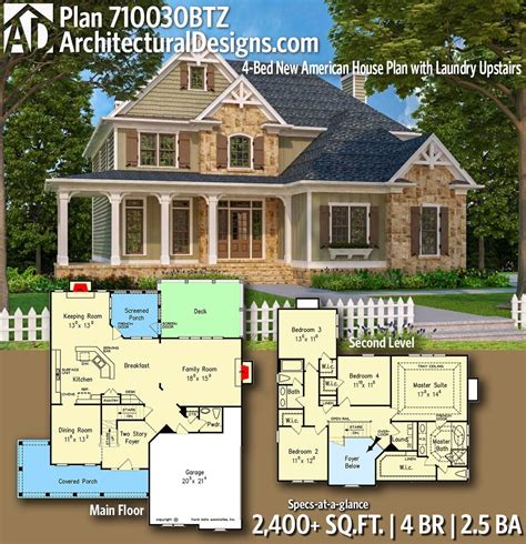 Plan 710030btz 4 Bed New American House Plan With Laundry Upstairs