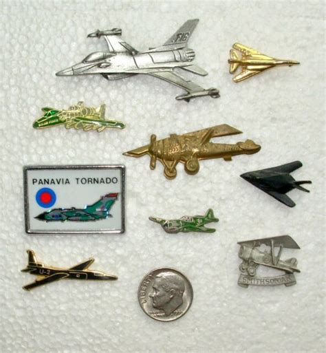 9 Vintage Lapel Pins 6 Military And 3 Civilian Style Airplane Various