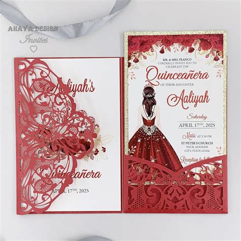 Gorgeous Red Quinceanera Invites Sweet 16 Invite Xv Invitation Etsy