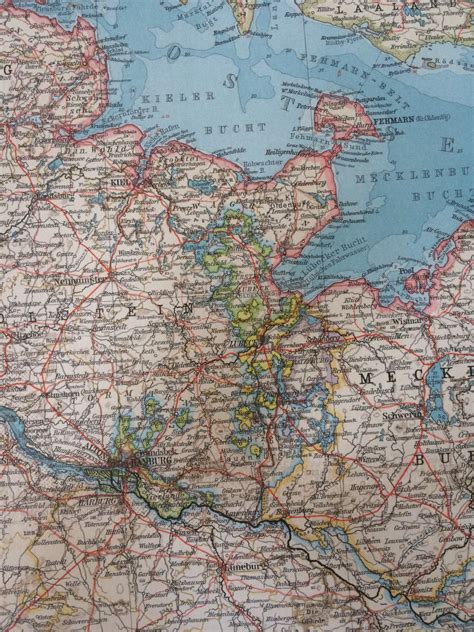 1914 Germany North West Large Original Antique Map 17 X 22 Inches