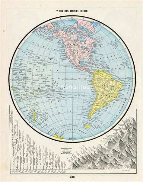 1892 Antique Map Of The World Western Hemisphere Etsy