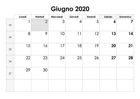 Calendario 2020 Giugno Calendario 2019