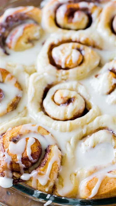 Cinnamon Rolls With Icing In A Glass Dish
