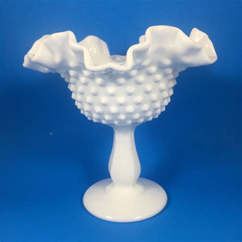 White Milk Glass Hobnail Design Ruffled And Crimped Edge Etsy Milk