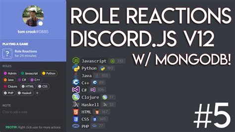 Discord Js V Ep Role Reaction Bot Tutorial Part Reacting Adding Roles Youtube