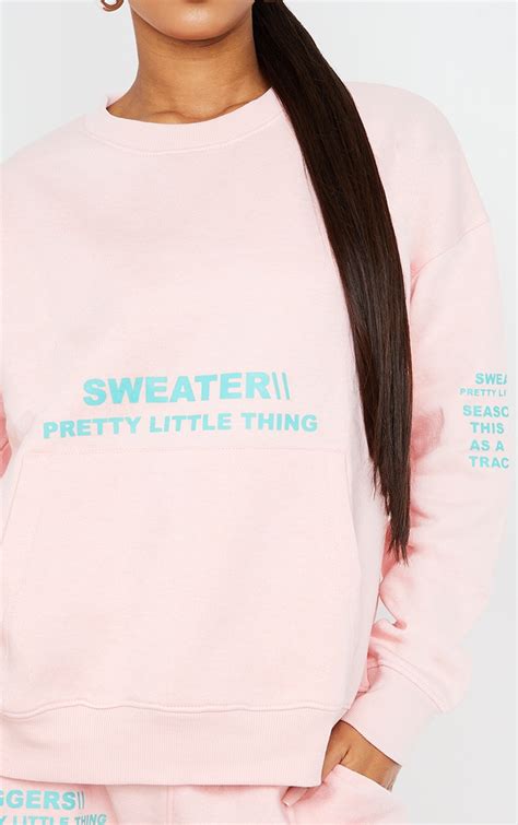 Plt Light Pink Oversize Slogan Sweater Prettylittlething Ie