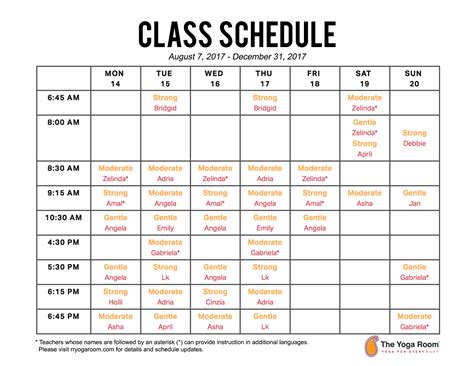 Fall Class Schedule — The Yoga Room