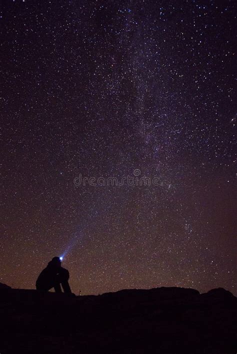 Man Watching The Stars In Night Sky Stock Image Image Of Universe