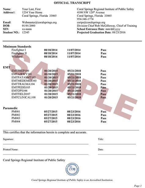 Official Transcripts Coral Springs Regional Institute Of Public Safety