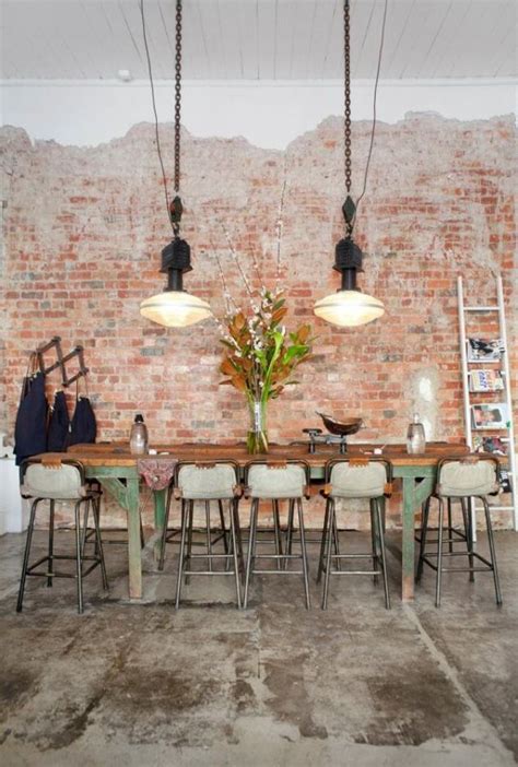 Exposed Brick With Partial Plaster Industrial Dining Industrial