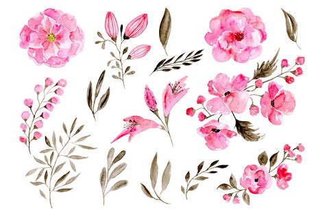 Romantic Pink Watercolor Flowers Roses By Watercolorflowers Thehungryjpeg