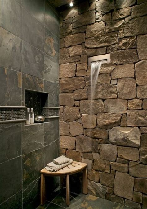 Shower With Stone And Waterfall Spout