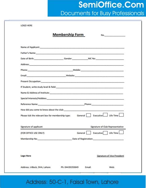 Membership Form Template Word And Excel Semiofficecom