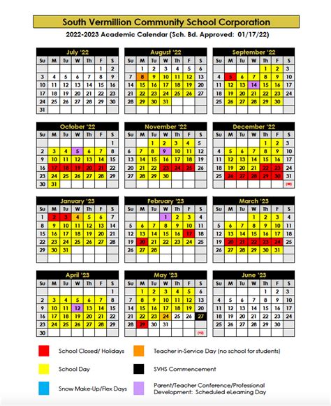 South Vermillion Community School Corporation Calendar 2022 And 2023