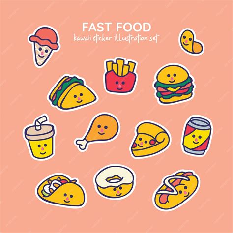 Premium Vector Kawaii Fast Food Illustration Set