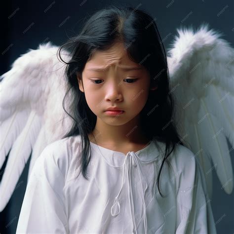 Premium Ai Image A Year Old Asian Girl Became An Angel In Heaven He Is Crying Because He Is