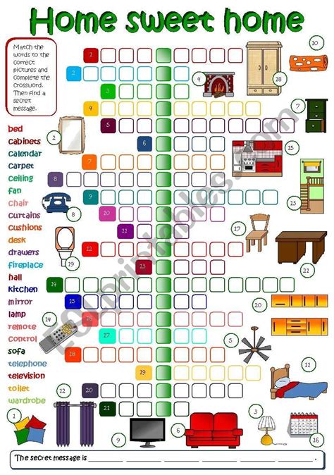 Complete The Furniture Words In The Crossword - An exercise to practise parts of a house and furniture. Students have