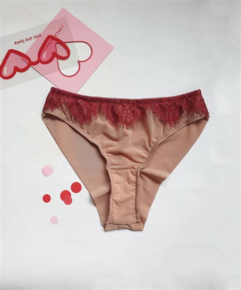 Nude Mesh With Maroon Lace Sexy Comfy Lingerie Set Brazilian Etsy