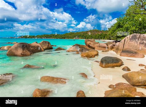 Anse Lazio Paradise Beach In Seychelles Island Praslin Stock Photo
