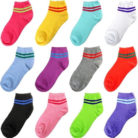 12 Pairs Dozen Womens Girl Ankle Socks Multi Color Size 9 11 Stripe Loop Fashion Girls Ankle
