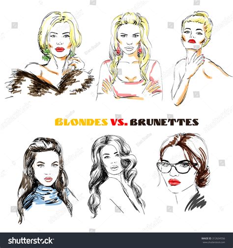 fashion girls blondes brunettes hand drawn stock vector royalty free 312634556 shutterstock