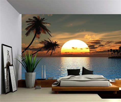 Tropical Sunset Ocean Palm Tree Large Wall Mural Self Adhesive Vinyl