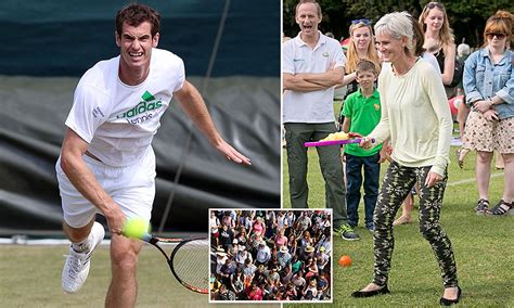 Andy Murrays Mother Judy Plays Tennis With Wimbledon Fans Daily Mail