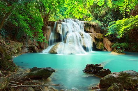 Huay Mae Kamin Thailand Waterfall Wallpaper Waterfall Thailand