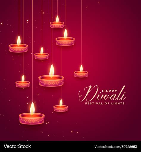 Hanging Diya Lamps For Happy Diwali Festival Vector Image