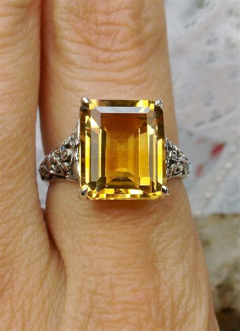 Natural Citrine Ring Solid Sterling Silver Ct Emerald Cut Etsy Citrine Ring Swiss Blue